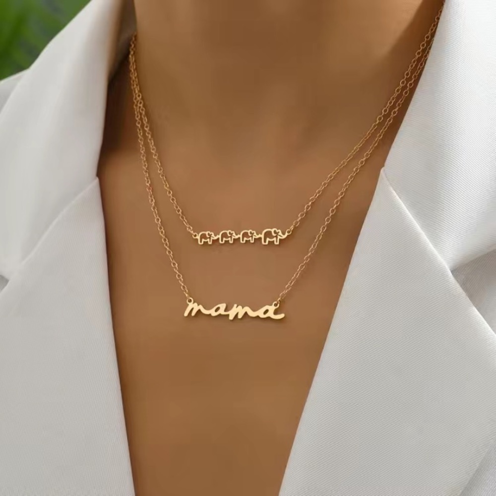 2 Pcs Dainty Chain Necklace Mama Letter & Elephant Shape 💜💜💜